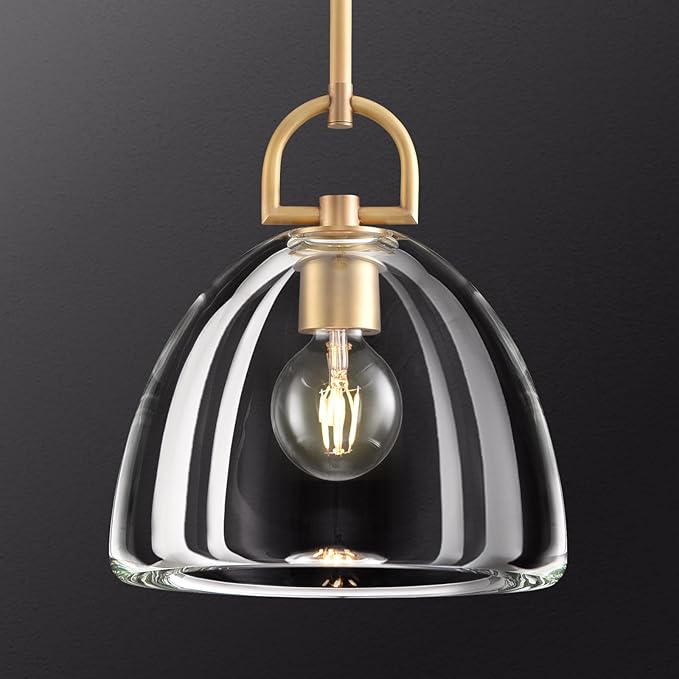 Modern Crystal Brass Pendant Light Fixture, 11" Crystals Pendant Lights Kitchen Island, Modern Island Lights for Kitchen, Farmhouse Crystal Dome Pendant Light for Hallway Dining Room Bedroom