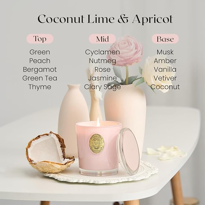 M&SENSE Natural Soy Candle| Coconut Lime Apricot Pink | 10.2 oz, 55H Burn | Luxury Scented Candle for Relaxation, Gifting, Home Décor | for Bedroom, Office, Party