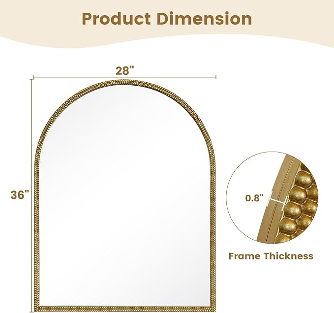 WallBeyond Gold Vintage Mirror for Vanity 28x36 Inch, Gold Antique Mirror with Ornate Beaded Frame for Bathroom, Living Room, Fireplace, Entryway