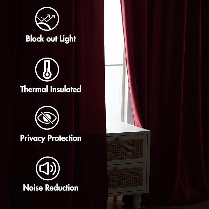 MIULEE Hot Pink Velvet Curtains 90 inches 2 Panels - Luxury Room Darkening Window Drapes for Bedroom Living Room Thermal Insulated Super Soft Blackout, Back Tab Rod Pocket Pinch Pleated, W52 x L90