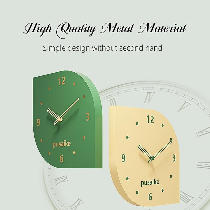 Wall Clock 11.8 Inch Double Sided - Modern Battery Operated Wall Clock with Pendulum, Unique Angle Corner Mounted Small Clock for Bedroom Living Room Office, Green Decorative Clock