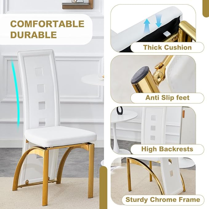 71'' Modern Dining Table Set for 6,7 Piece Glass Dining Table Set with Open‑Frame X‑Shaped Golden Metal Base,Gold Kitchen Table and Chairs Ideal for Dining Room&Home Office