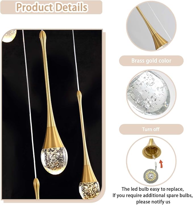 H100'' Modern Chandelier 9-Lights Gold Foyer Entrance Chandeliers High Ceiling Chandelier LED Dimmable 2700-6000K Fixtures