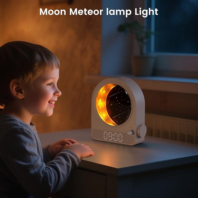 Sunrise Alarm Clock, White Noise Machine & Meteor Moonlight - 10 Soothing Sounds, Dual Alarms, 30/60/90min Timer, Easy Snooze - Bedroom Gift for Insomnia Adults/Women - White