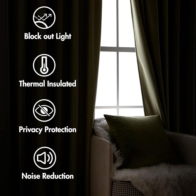 MIULEE Velvet Curtains 96 inches 2 Panels - Luxury Blackout Curtains for Bedroom Living Room Thermal Insulated Super Soft Window Drapes Rod Pocket & Back Tab, Sage Green, W52 x L96 inches