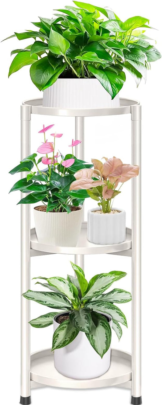 3 Tier Metal Plant Stand Indoor, Corner Tiered Round Plant Stand for Indoor Multiple Plants, Flower Pot Stands Outdoor Holders Plant Shelf Display Rack for Balcony Living Room(Cream White)