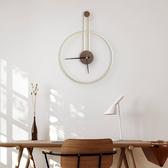 Modern Wall Clock Large Wall Clocks with Walnut Dial Silent Non-Ticking for Living Room Home Decor Bedroom Kitchen Office 17.8''× 24.4'' (Gold, Medium)