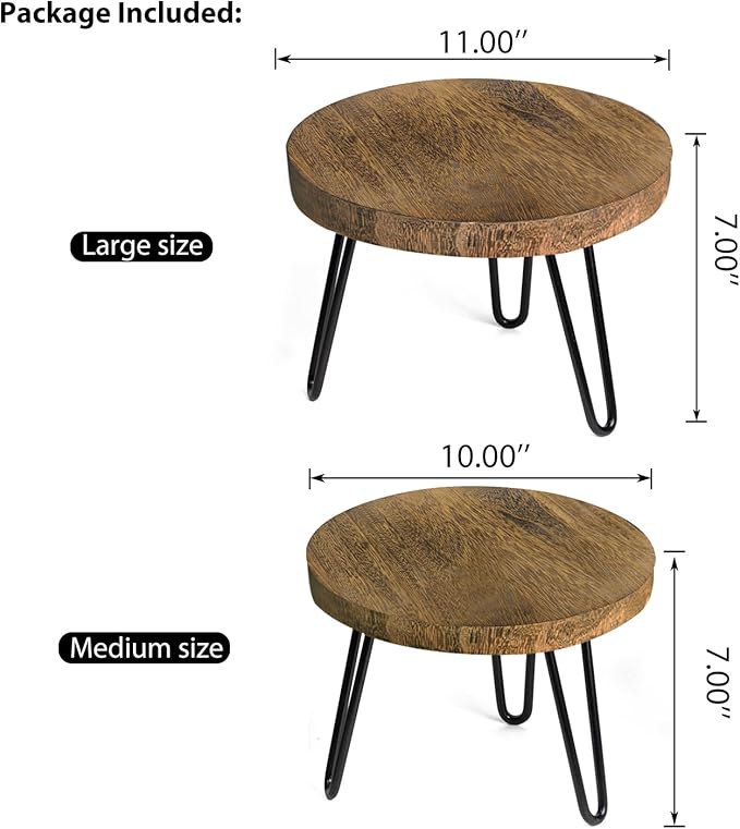 Plant Stand Indoor Outdoor, Wooden plant Stool, Mid Century Plant Stand for Indoor Plants, Wood Modern Plant Holder Rattan Flower, Low Short Boho Rustic Planter Stand Fit 5-15 Inch Pot(M, L)