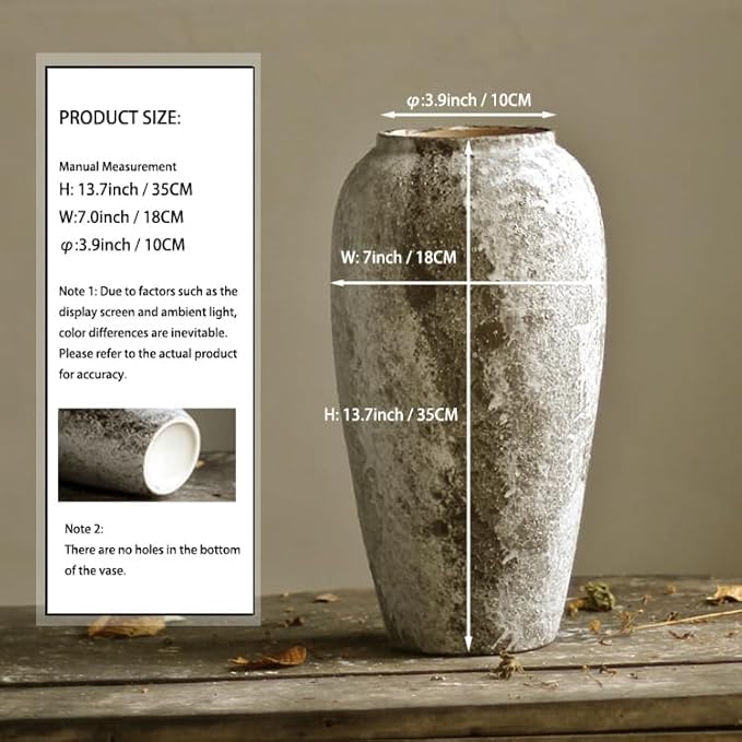 Denique Rustic Ceramic Tall Floor Vase, Vintage Farmhouse Decor, Large Terracotta Vases for Living Room Entryway Table Centerpiece Decor, Terracotta Pottery Clay(C-35cm)