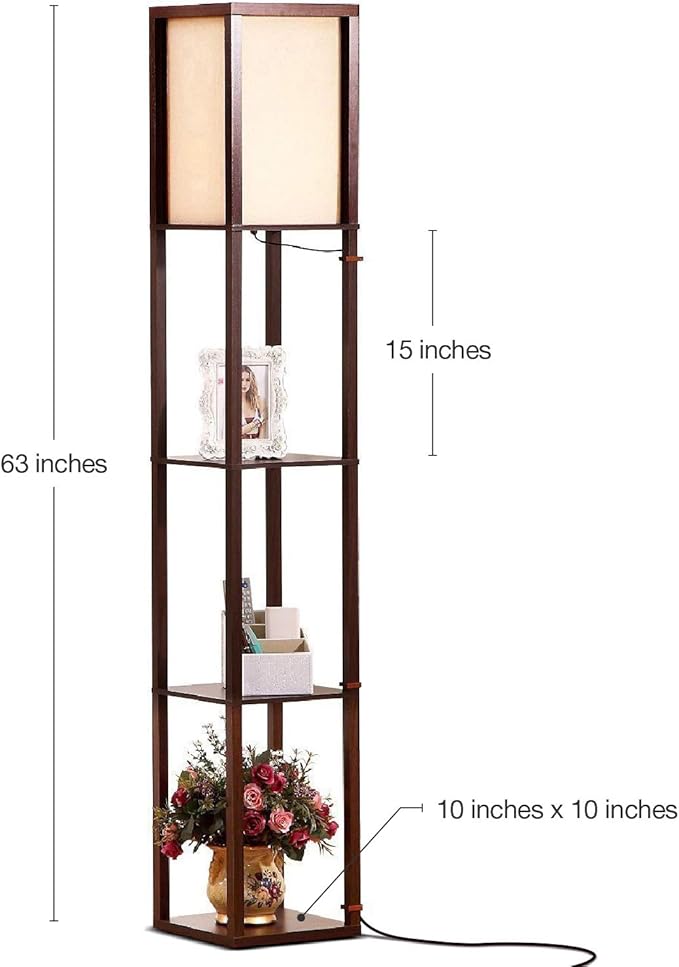 Brightech Maxwell - Modern Shelf Floor Lamp with Lamp Shade and LED Bulb - Corner Display Floor Lamps with Shelves for Living Room, Bedroom and Office - Havana Brown