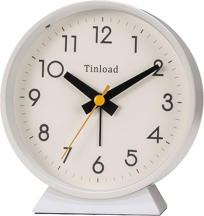 4.5" Battery Operated Antique Retro Analog Alarm Clock, Small Silent Bedside Desk Clock,Lighted on Demand, Battery Operated, Snooze, for Living Room, Bedroom, Bedside, Desk(White)