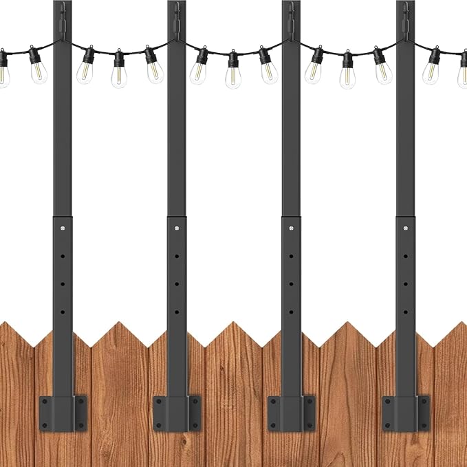 4 Pack String Light Poles,2.8Ft Metal Poles for Outdoor String Lights,Outdoor Light Poles with Post,Poles/Stand for Outside,Patio,Deck,Backyard,Garden Wedding,Party