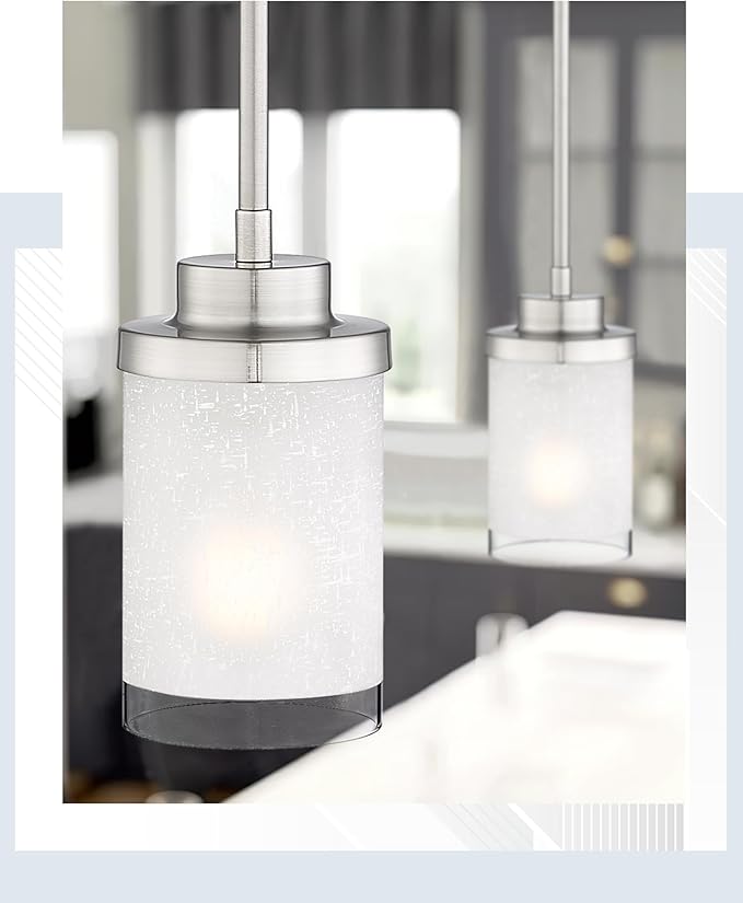 TENGXIN Modern Pendant Light for Kitchen Island, Brushed Nickel Hanging Ceiling Light Fixture,Farmhouse Pendant Lighting for Dining Room Bedroom Bar Office 2Pack,TXPLBN01-2PK