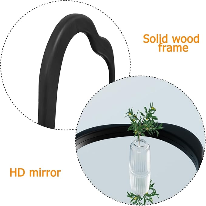 Wavy Mirror with Wood Frame, Modern Decorative Asymmetrical Mirror for Bedroom, Living Room, Entryway (Black, 41'' 28'')