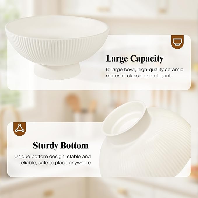 Decorative Bowl Modern Ceramic White Decor Bowls for Home Decor, Fruit Bowl for Kitchen Counter Key Bowl for Entryway Table, 8" Pedestal Footed Bowls Decorative Trays for Coffee Table