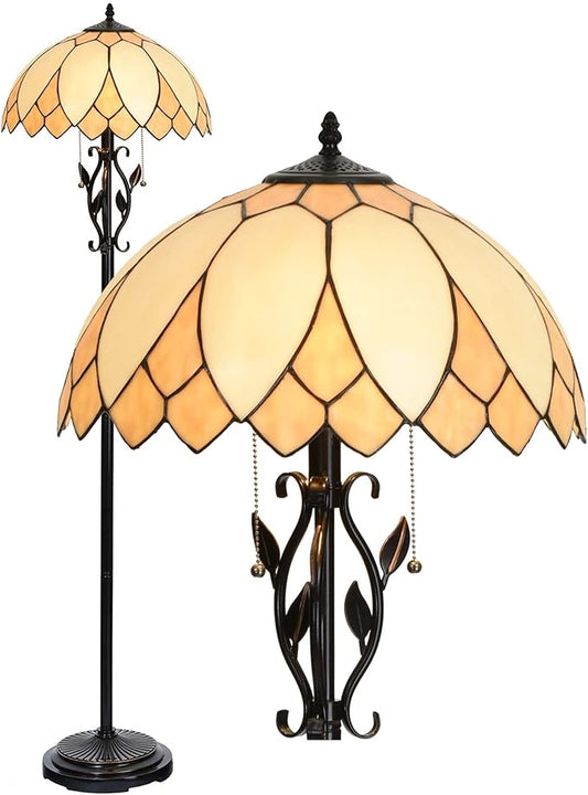 Bieye L10731 Lotus Flower Tiffany Style Stained Glass Floor Lamp with 16-inch Lampshade, 61-inch Tall