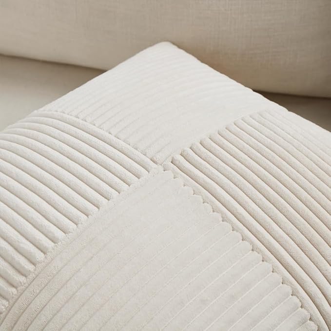 Fancy Homi 2 Packs Cream Samll Decorative Throw Pillow Covers 14x14 Inch with for Couch Bed Sofa, Rustic Farmhouse Boho Home Decor, Soft Corss Patchwork Corduroy Square Cushion Case 35x35 cm