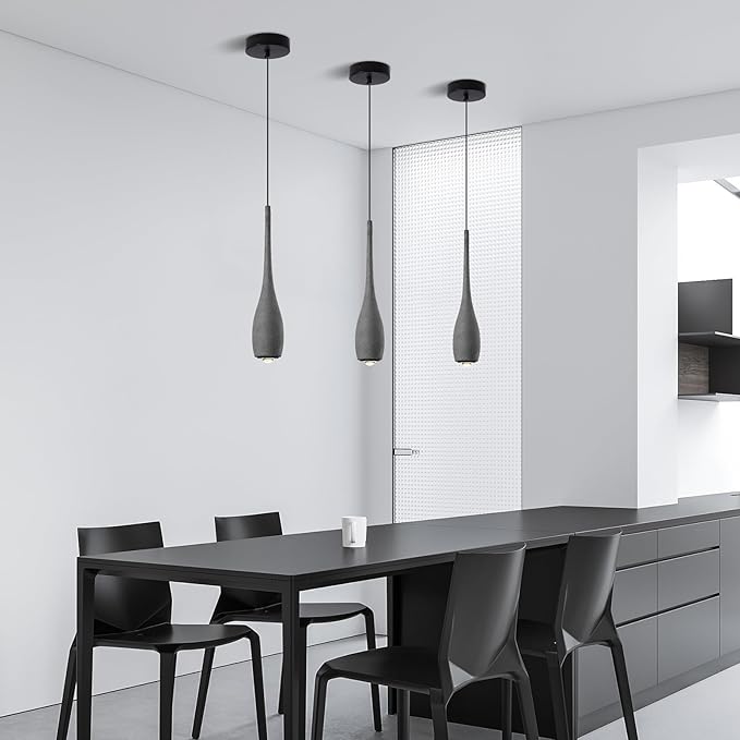 Black Pendant Light for Kitchen Island, LED Lens Concrete Pendant Light fixtures, Small Modern Industrial Hanging Pendant Light for Over Sink, Bar, Dining Room, Bedside(1-Pack)