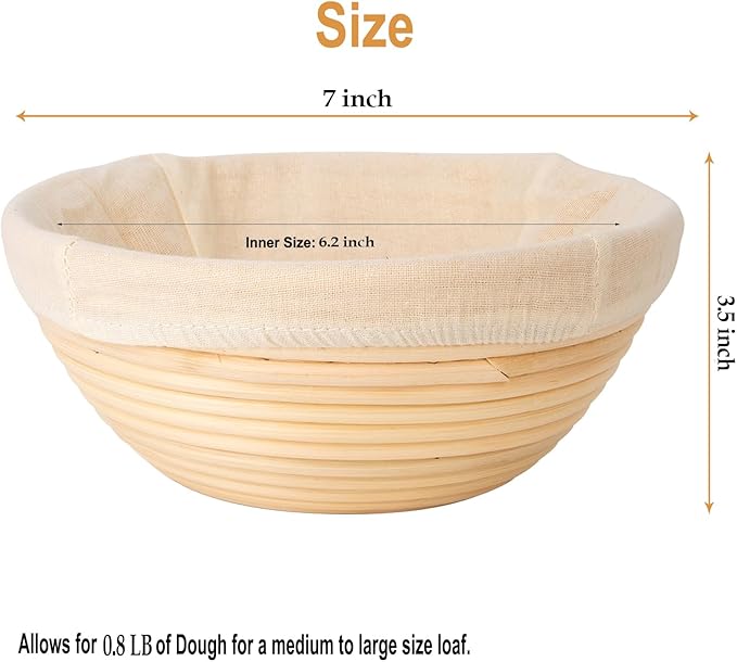 Banneton Bread Proofing Basket - Banneton Basket Set of 2 Pack 7 inch Round Sourdough Proofing Basket with Liner - Handmade Rattan Proofing Rising Bowl for Artisan Bread Making Baking Supplies
