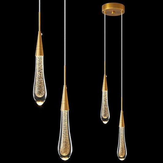 LMQNINE Pendant Lights Kitchen Light Fixtures Dimmable LED Modern Gold Pendant Light Mini Teardrop Crystal Pendant Lighting for Kitchen Island Bedroom Hallway Entryway (2-Light)