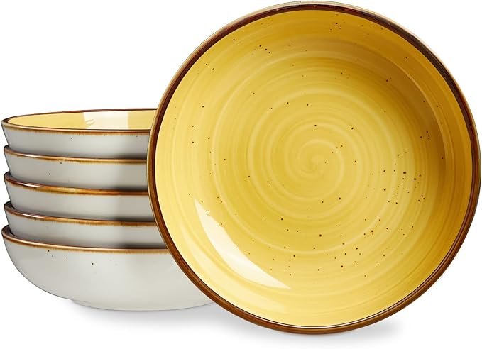 ONEMORE Porcelain Pasta Bowl 30 Oz, Large Ceramic Salad Serving Bowl/Oven, Set of 6 Kitchen Dinnerware, Microwave and Dishwasher Safe, Easy to Clean, Yellow