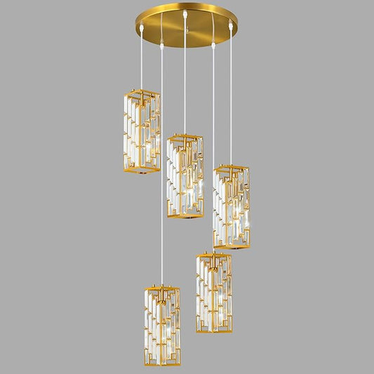 Gold Pendant Lighting Modern Pendant Light, Mini Crystal Chandeliers,Adjustable Pendant Light Fixture for Kitchen Island Dinning Room Bedroom (5 Light)