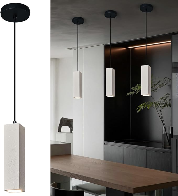 Concrete Linear Pendant Light,LED Industrial Hanging Cement Pendant Lighting Fixture for Kitchen Island Dinning Room Bedroom Bedside Table Small Pendant Lights