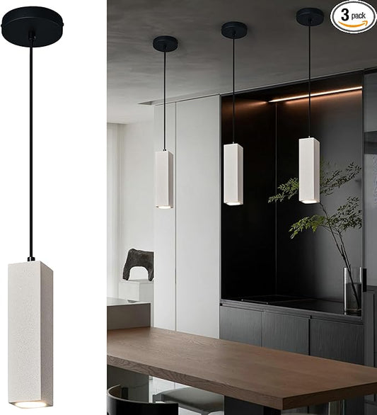 Concrete Linear Pendant Light,Modern LED Industrial Hanging Cement Pendant Lighting Fixture for Kitchen Island Dinning Room Bedroom Bedside Table Small Pendant Lights(3-Pack)