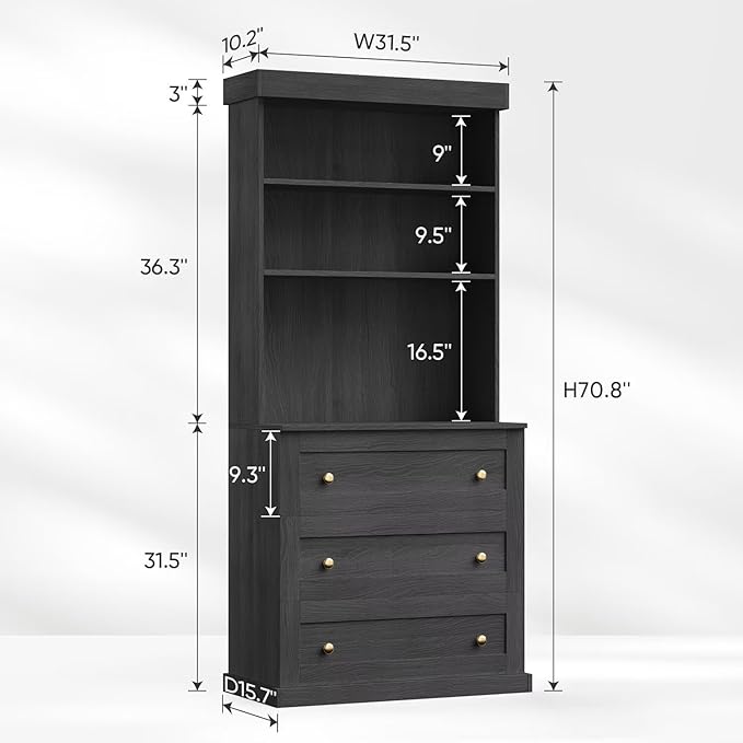Vyre 71" Farmhouse Kitchen Pantry Cabinet Set of 4, Black Freestanding Coffee Bar Hutch with Drawers & Adjustable Shelves, Large Storage Cabinet with Microwave Stand for Living Room & Kitchen