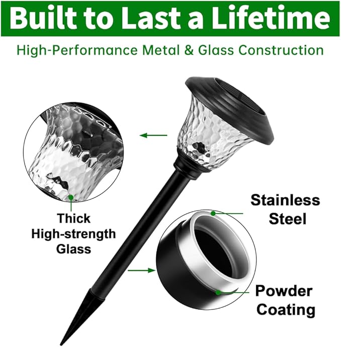 Beau Jardin 8 Pack Solar Pathway Lights Stainless Steel Outdoor Solar Powered Light Waterproof Glass High Lumen for Garden Landscape Path Yard Walkway Patio Driveway Outside White Color Changing Black