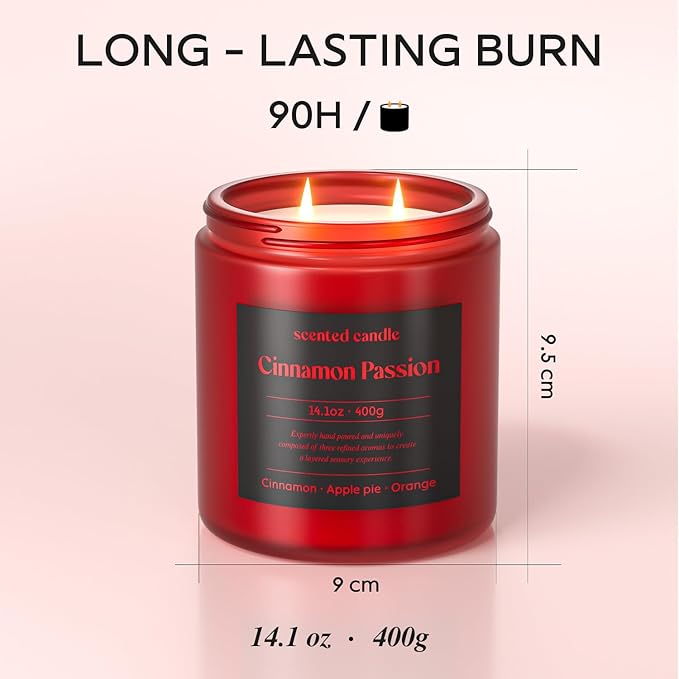 Cinnamon Candle, 14.1 oz Scented Candles for Home, 2 Wicks Blended Scents Aromatherapy Candles for Women and Men, Birthday Gifts for Women (Cinnamon+Apple Pie+Orange)