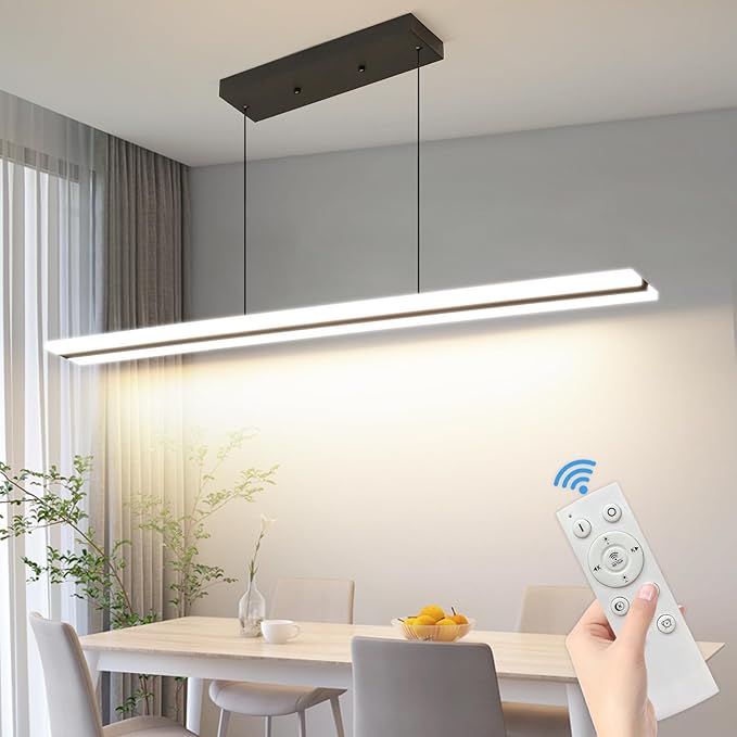 39" LED Linear Pendant Light Fixtures, 25W Dimmable Pool Table Light with Remote, Modern Island Lights for Kitchen Dining Room Living Room Office Bar