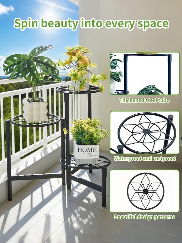 Tiered Plant Stand Outdoor 3 Tier Indoor Metal Flower Shelf for Multiple Plants Corner Tall Flower Holders for Patio Garden Living Room Balcony Bedroom Black Diamond