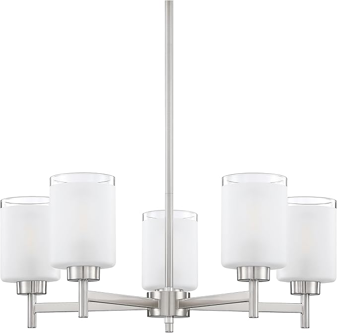 Doraimi Lighting 5 Light Chandelier Brushed Nickel Finish,Classic Style Ceiling Pendant Light Clear Frosted Glass Shade Fixture for Meeting Room Dining Room Over Table Living Room