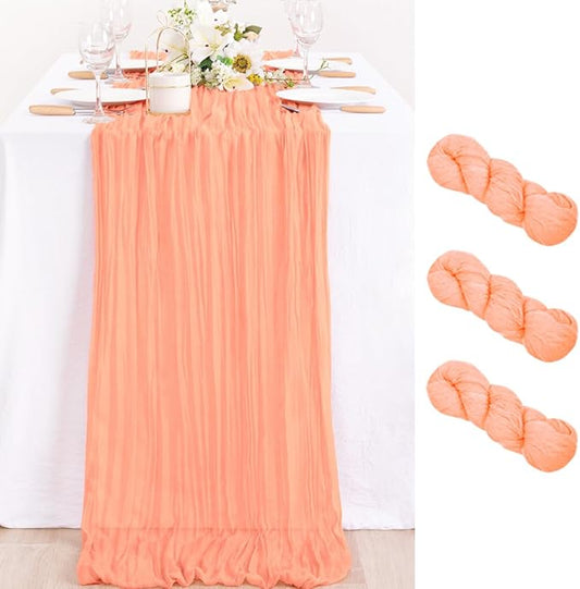 MLMC 3 Pack Peach Cheesecloth Table Runner 10ft Rustic Gauze Cheese Cloth Table Runner 35x120 Inches for Fall Wedding Bridal Baby Shower Party Decor