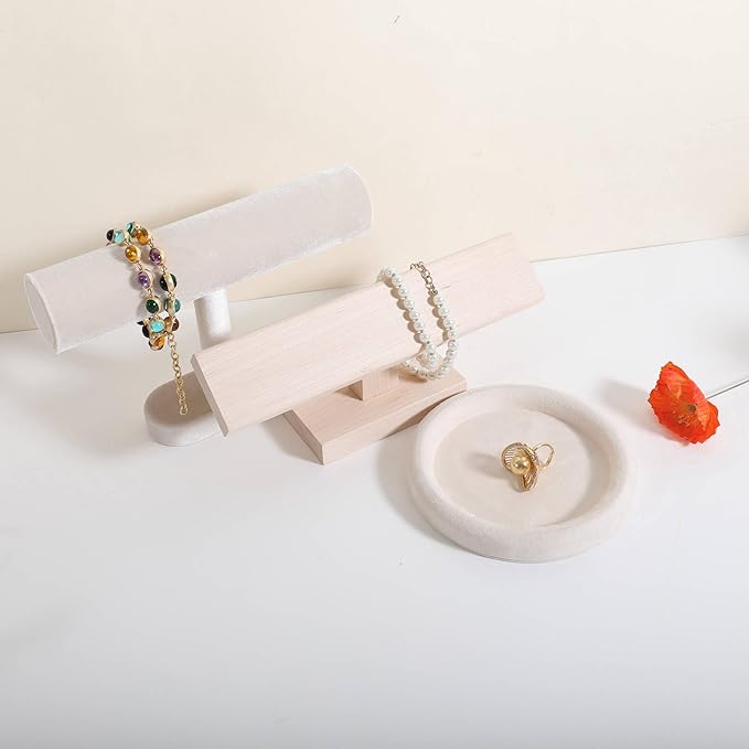 GemeShou Round Jewelry Organizer plate, Top Microfiber velvet Jewerly display tray, Empty Jewelry showcase tray for Necklace Bracelet Ring Earring display stand holder (Cream-Small, 5.9 x 5.9 in)