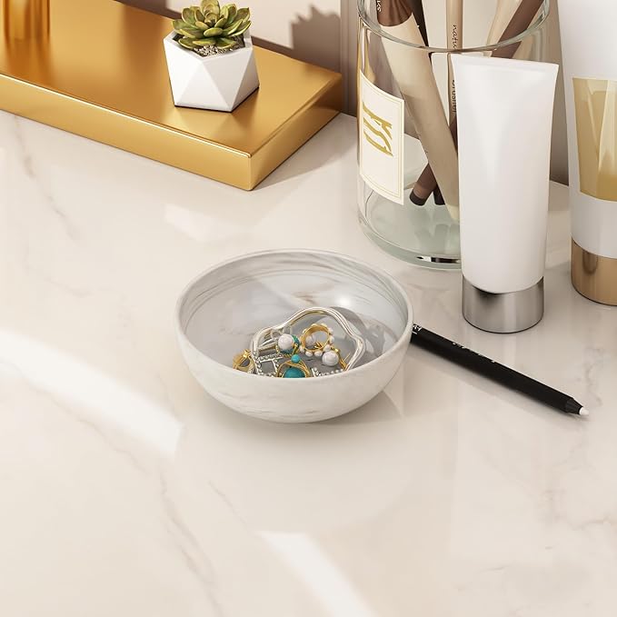 Small Decorative Bowl, Marble-patterned Ceramic Bowl, Modern Home Decor Centerpiece 6.1 Inches Key Bowl for Entry Table, Brown