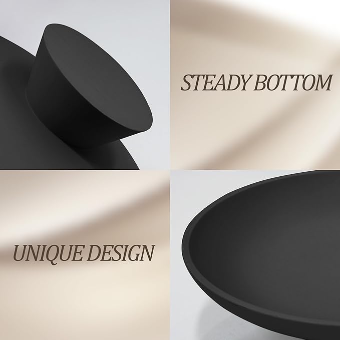 Modern Resin Pedestal Decorative Bowl, Large Fruit Bowl for Kitchen Counter, Stylish Key Bowl for Entryway Table, Matte Black
