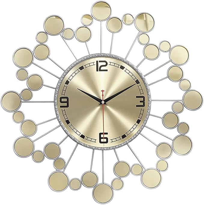 Wall Clock 22.8 Inch Silver Starburst - Silent Non-Ticking Battery Operated Large Round Sunburst Clock for Living Room, Bedroom, Kitchen, Office - Elegant Home Decor Wall Watch