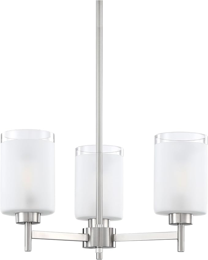 Doraimi Lighting 3 Light Chandelier Clear Frosted Glass Shade Classic Style Ceiling Pendant Light Fixture Brushed Nickel Finish for Meeting Room Dining Room Over Table Living Room