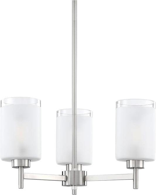Doraimi Lighting 3 Light Chandelier Clear Frosted Glass Shade Classic Style Ceiling Pendant Light Fixture Brushed Nickel Finish for Meeting Room Dining Room Over Table Living Room