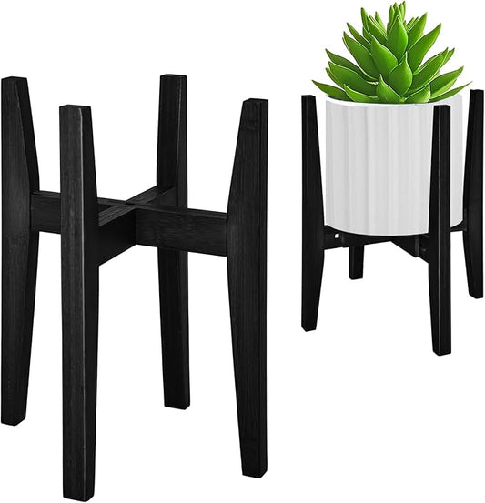 Plant Stand Indoor, Bamboo Plant Shelf, Adjustable Corner Plants Flower Holders Single Floor Plant Stand, Fits 8 to 12 Inches Pots,(Pot & Plant Not Included)(Black)