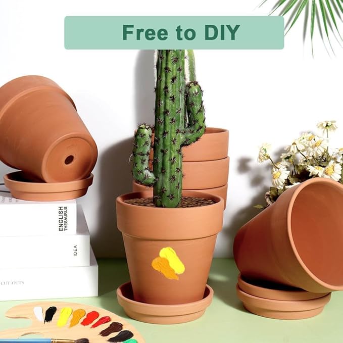 vensovo Terra Cotta Pots with Saucer - 6 Pack 5 Inch Clay Pot Ceramic Pottery Planter Cactus Flower Pots Succulent Pot Drainage Hole, Great for Plants, Crafts and Wedding Favor