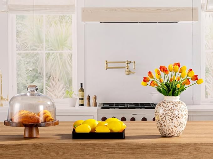 Ceramic Vintage Vase, Flower Decorative Vase Chinoiserie Decor Rustic Farmhouse Retro Floral Vases for Table Bookshelf Mantel Kitchen Living Room Office - 7.8inch