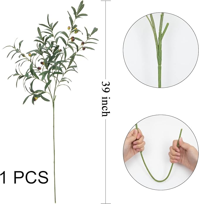 SHACOS 6 PCS Fake Olive Branches for Vases 39" Tall Long Greenery Stems Faux Olive Tree Branches Artificial Olive Leaf Stems with Olive Fruits Fake Plant for Home Wedding Greenery Decor