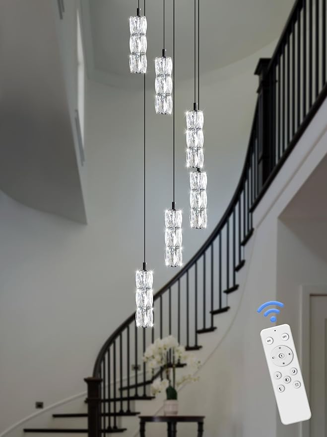 H78 Pendant Lights Kitchen Island 6-Lights Pendant Chandelier for Dining Room Hallway Stairwell,LED Dimmable 2700K-6000K (Black Chandelier)