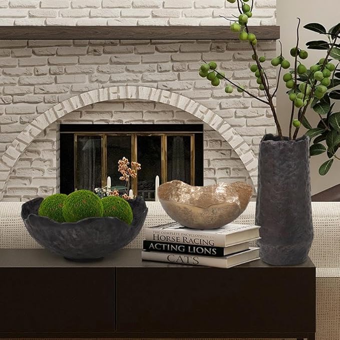 Howard Elliott Aged Bronze Broken Edge Decorative Bowl for Table Centerpiece, Matte Gray Aluminum Bowl with Sculpted Edges, Modern Accent Decor for Home & Living Room, 15.5 x 15.75 x 7 Inch, Large