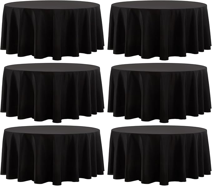 Round Tablecloth 120 Inch 6 Pack Black Tablecloths Washable Decorative Linen Polyester Table Clothes Cover for Dining Table Banquets Buffet Parties and Wedding