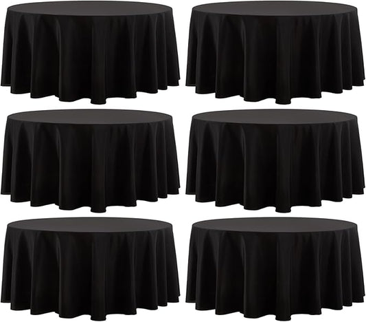 Round Tablecloth 120 Inch 6 Pack Black Tablecloths Washable Decorative Linen Polyester Table Clothes Cover for Dining Table Banquets Buffet Parties and Wedding