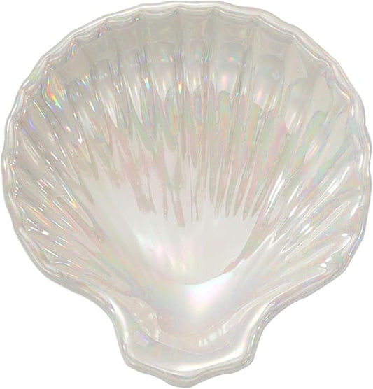 Ring Dish, Shell Ceramic Jewelry Dish Tray, Small Decorative Trinket Dish for Rings Earrings Necklaces Keys, Cute Room Decor Tray, 3.9", White